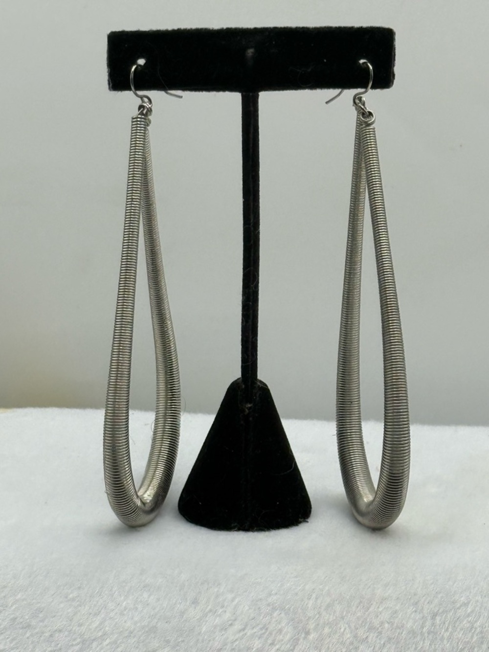 Long 4" Silver-Tone Coil Hoop Earrings - Women Jewelry